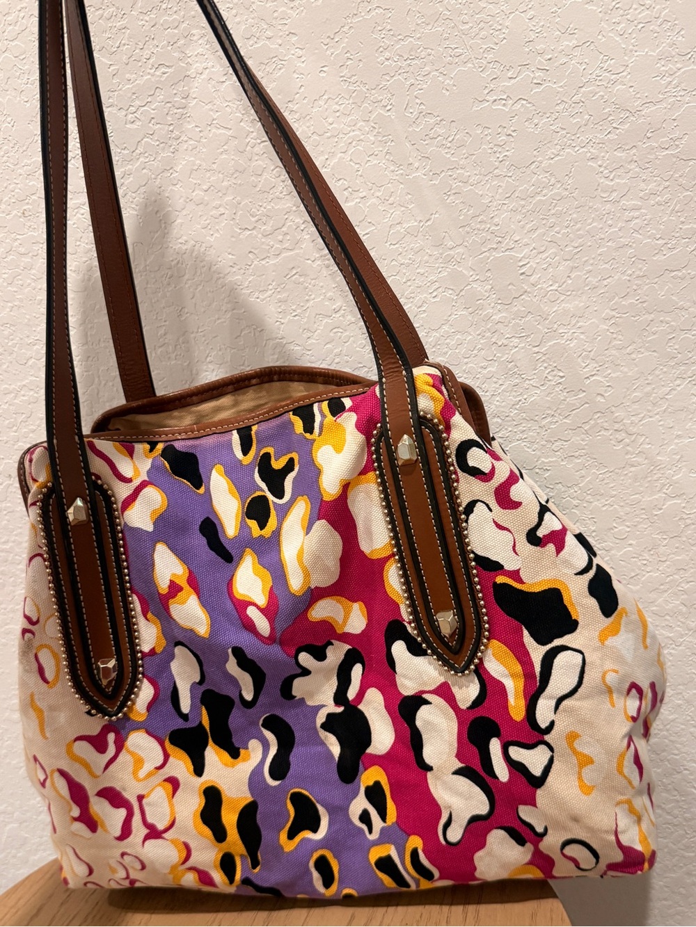 Diane Von Furstenberg Multicolor Abstract Print Tote with Brown Trim